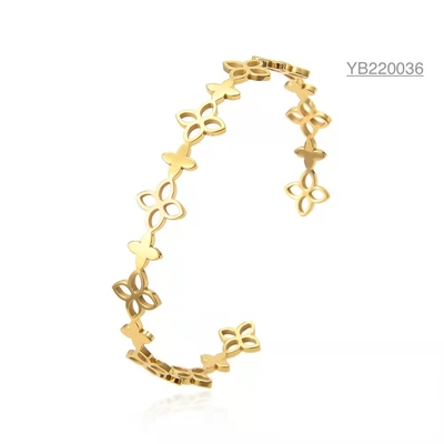 Pulseira de flor de ouro oco estilo anel 304 316 316L pulseira ajustável de aço inoxidável