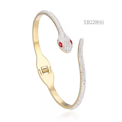 Pulseira de design de joias de luxo leve em aço inoxidável em forma de cobra flash com diamantes