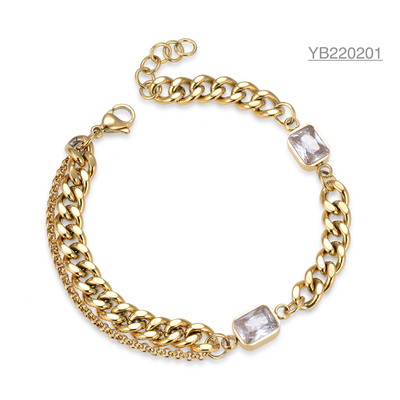 Pulseira de joias de ouro 20 cm CZ com corrente grossa grande pulseira de strass
