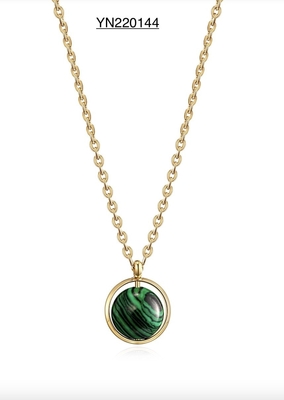 Colar de pingente de pedra redonda verde OEM ouro inoxidável colar de joias de torque