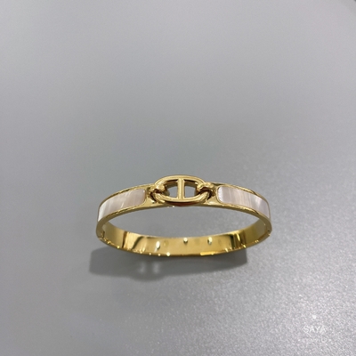 bracelete aberto em ferradura do Fritillary branco da curvatura da pulseira de aço inoxidável do ouro 18K de 58x44mm
