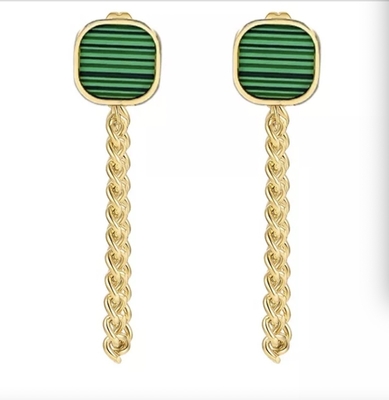 ouro verde longo de 45cm Gem Pendant Earrings Studs 18K de aço inoxidável