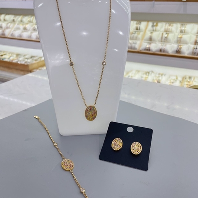 Bracelete dos brincos do parafuso prisioneiro da colar da CZ Diamond Jewelry Set Classic Pendant para o zirconita chapeado ouro das mulheres