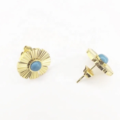 o ouro 18K chapeou brincos azuis sintéticos do presente de Daisy Ear Stud For Women de turquesa da joia de aço inoxidável