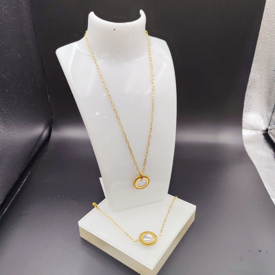 Nova Chegada Moderna High Polish mais recente de cor dourada brincos de aço inoxidável, colar, conjuntos de pulseiras com concha para senhora