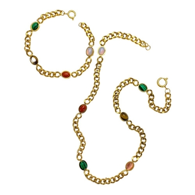 Conjunto de joias de aço inoxidável colorido colar de pulseira de pedra oval para mulheres