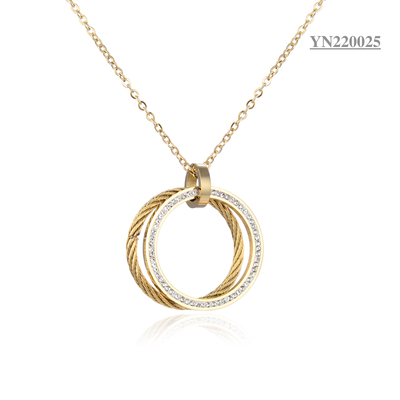 Sumptuosos colares fashion de aço inoxidável anel duplo colar pingente de strass