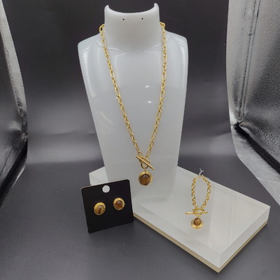 Os mais recentes brincos de ouro de cor de aço inoxidável, colar, pulseiras com pedra para a senhora