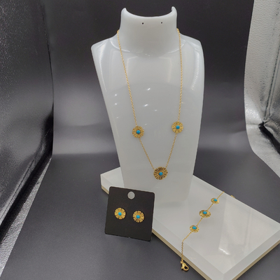 Os mais recentes brincos de ouro de cor de aço inoxidável, colar, pulseiras com pedra verde para a senhora