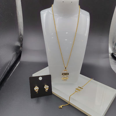 Os mais recentes brincos de ouro de cor de aço inoxidável, colar, pulseiras com pedra para a senhora