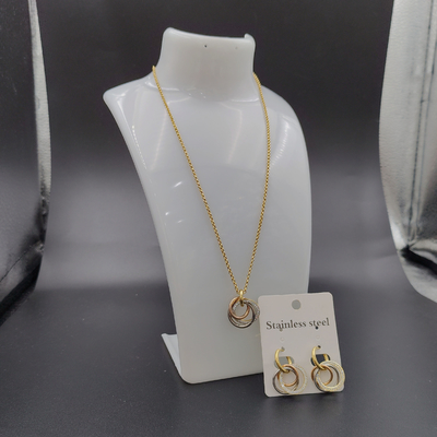 Os mais recentes brincos de ouro de cor de aço inoxidável, colar, pulseiras com pedra para a senhora