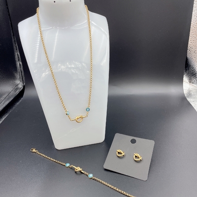 High Polish O mais novo ouro de cor de aço inoxidável brincos, colar, pulseiras para senhoras