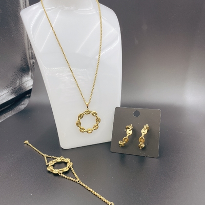 High Polish O mais novo ouro de cor de aço inoxidável brincos, colar, pulseiras para senhoras
