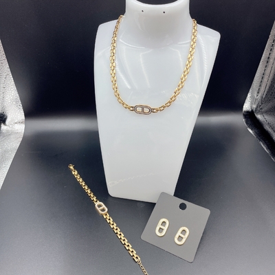 High Polish O mais novo ouro de cor de aço inoxidável brincos, colar, pulseiras para senhoras